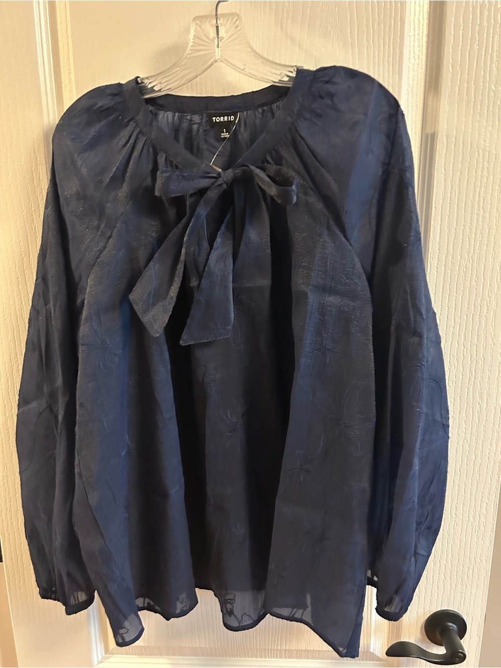 torrid navy bow-tie peasant blouse